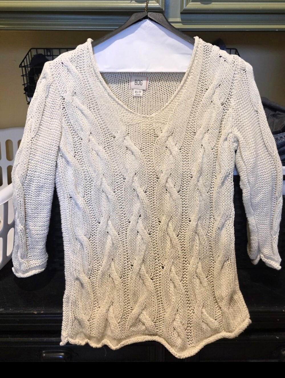BDG Skylar Cable-Knit V-Neck Sweater
